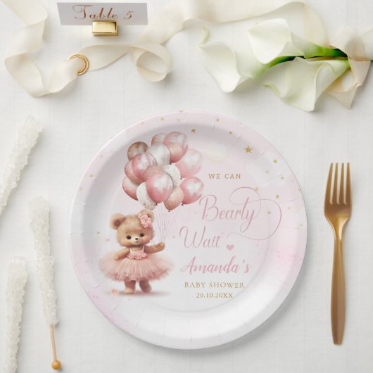 可愛モダンいピンクボホテディベアーガールベビーシャワー ペーパープレート (ウェディング)
