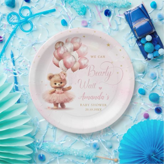 可愛モダンいピンクボホテディベアーガールベビーシャワー ペーパープレート (パーティー)