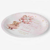 可愛モダンいピンクボホテディベアーガールベビーシャワー ペーパープレート (アングル)