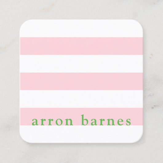 可愛モダンいピ名門私立校風のックグリーンストライプの スクエア名刺 (正面)