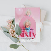 可愛モダンいフォトアーチ60誕生日 招待状