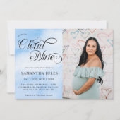 可愛モダンいフォトブルークラウド9赤ちゃんシャワー 招待状 (正面)