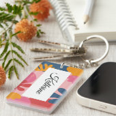 可愛モダンいフローラパーソナライズされたリーフ名 キーホルダー (正面右)