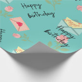 可愛モダンいブルーハッピーバースデー ラッピングペーパー (角)