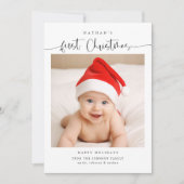 可愛モダンいベビーの初めてのクリスマス写真 シーズンカード (正面)