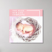 可愛モダンいベビー写真 |ピンクと白 |引用文 キャンバスプリント (正面)