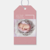 可愛モダンいベビー写真 |ピンクと白 |引用文 ギフトタグ (正面)