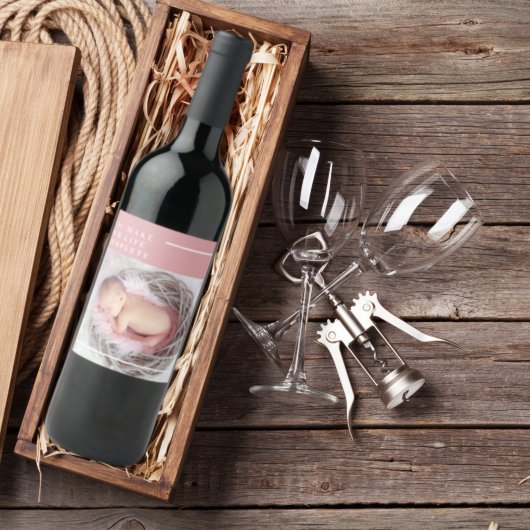 可愛モダンいベビー写真 |ピンクと白 |引用文 ワインラベル