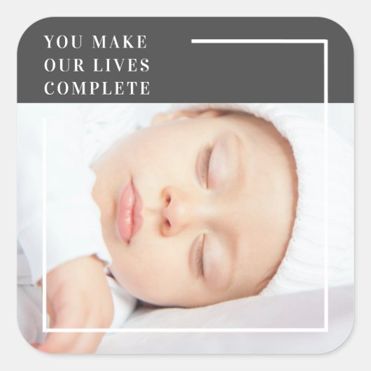 可愛モダンいベビー写真 |美しい引用文 スクエアシール (正面)