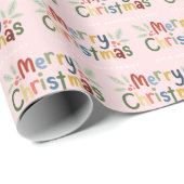 可愛モダンいメカラフルリークリスマスピンク ラッピングペーパー (ロールコーナー)