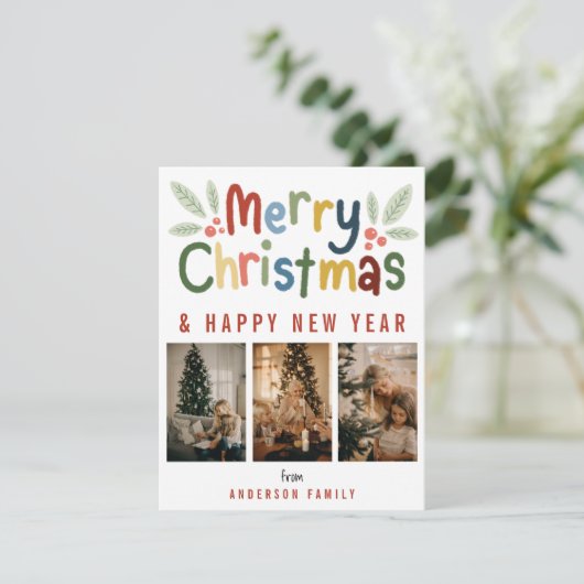 可愛モダンいメカラフルリークリスマス家族の写真 シーズンカード (スタンド正面)