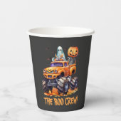 可愛モダンいモンスタートラックおもしろいカボチャのハロウィン 紙コップ (裏面)
