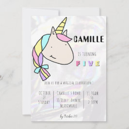 可愛モダンいユニコーン手描き誕生日 招待状