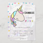 可愛モダンいユニコーン手描き誕生日 招待状 (正面/裏面)