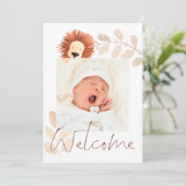 可愛モダンいライオンベビー写真誕生 案内状 (スタンド正面)