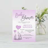可愛モダンいラベンダーモーミエレファント&ベビースシャワー 招待状 (スタンド正面)