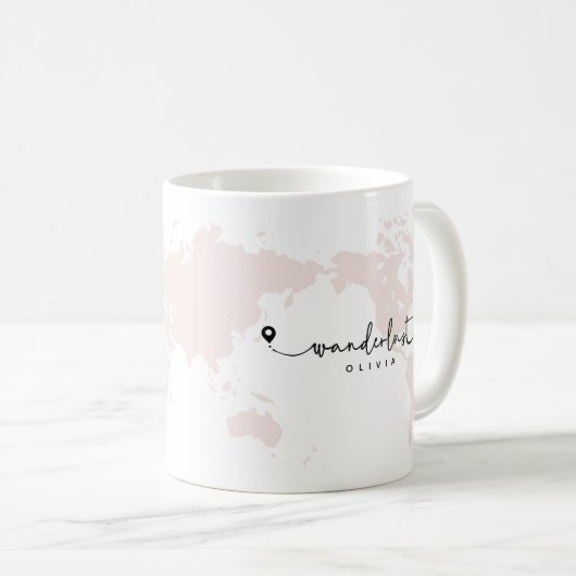 可愛モダンいワンダーラスト世界旅行スクリプト |ピンク コーヒーマグカップ (正面右)