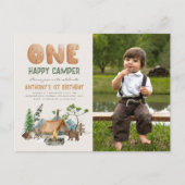 可愛モダンいワンハッピーキャンパー写真第1誕生日 ポストカード (正面)
