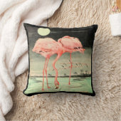 可愛モダンいヴィンテージピンクのバードフラミンゴと月 クッション (ブランケット)