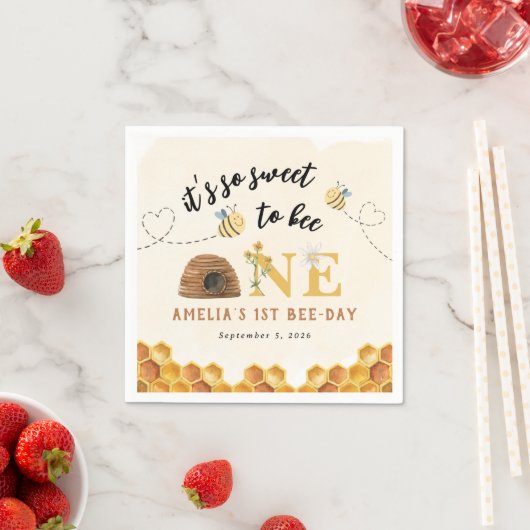 可愛モダンい一歳の誕生日は甘い スタンダードカクテルナプキン (インサイチュ)