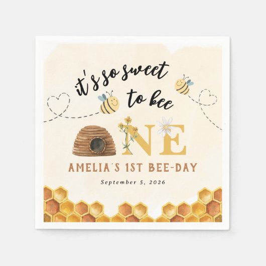 可愛モダンい一歳の誕生日は甘い スタンダードカクテルナプキン (正面)