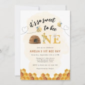 可愛モダンい一歳の誕生日は甘い 招待状 (正面)