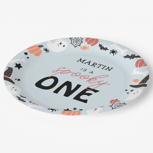 可愛モダンい不気味ワンハロウィーン少年1歳の誕生日 ペーパープレート (アングル)