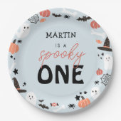可愛モダンい不気味ワンハロウィーン少年1歳の誕生日 ペーパープレート (正面)