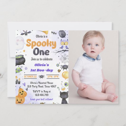 可愛モダンい不気味ワンハロウィーン1回目の誕生日 招待状 (正面)