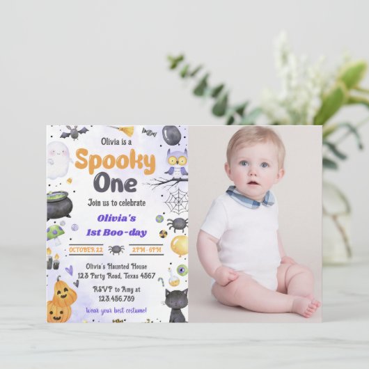可愛モダンい不気味ワンハロウィーン1回目の誕生日 招待状 (スタンド正面)