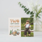 可愛モダンい二人ハッピーキャンパー写真2歳の誕生日 ポストカード (スタンド正面)