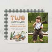 可愛モダンい二人ハッピーキャンパー写真2歳の誕生日 ポストカード (正面/裏面)