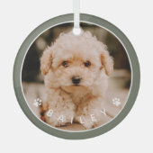 可愛モダンい前足の家族ペット写真 ガラスオーナメント (正面)
