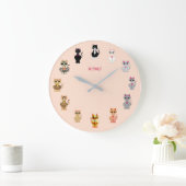 可愛モダンい勝利の漫画の猫 ラージ壁時計 (ホーム)