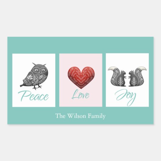 可愛モダンい北欧の平和への愛のクリスマス 長方形シール (正面)