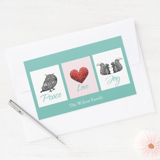 可愛モダンい北欧の平和への愛のクリスマス 長方形シール (封筒)