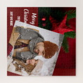 可愛モダンい家族の写真ホリデーのギフトレッド ジグソーパズル (横)