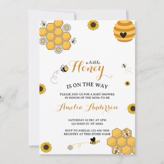 可愛モダンい小さな蜂蜜の赤ちゃんシャワー 招待状 (正面)