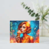 可愛モダンい小妖精や小人ファイヤーアイスクリームのアート可愛い赤 ポストカード (スタンド正面)