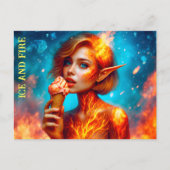 可愛モダンい小妖精や小人ファイヤーアイスクリームのアート可愛い赤 ポストカード (正面)