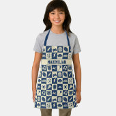 可愛モダンい市松模様に青いアイコンPattern Boy's エプロン (インサイチュ)