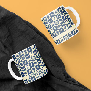 可愛モダンい市松模様に青いアイコンPattern Boy's コーヒーマグカップ