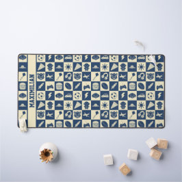 可愛モダンい市松模様に青いアイコンPattern Boy's デスクマット