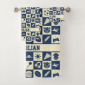 可愛モダンい市松模様に青いアイコンPattern Boy's バスタオルセット (インサイチュ)