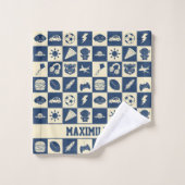 可愛モダンい市松模様に青いアイコンPattern Boy's バスタオルセット (ウォッシュタオル)