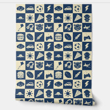 可愛モダンい市松模様に青いアイコンPattern Boy's