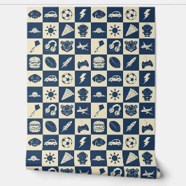 可愛モダンい市松模様に青いアイコンPattern Boy's 壁紙