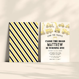 可愛モダンい建築車初誕生日 招待状