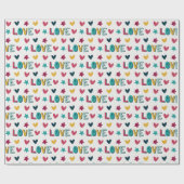 可愛モダンい愛カラフルとハート柄 ラッピングペーパー (フラット)