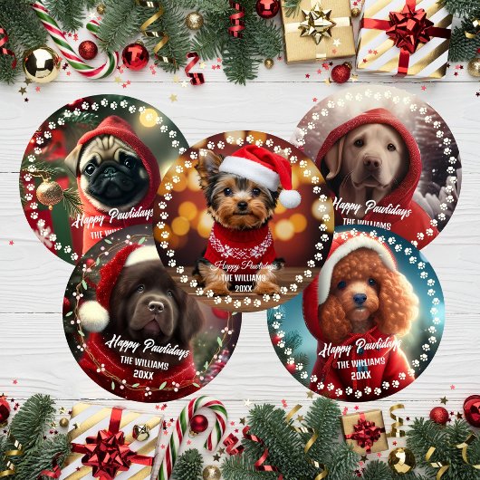 可愛モダンい愛犬ハッピーホリデー2面2写真 オーナメント